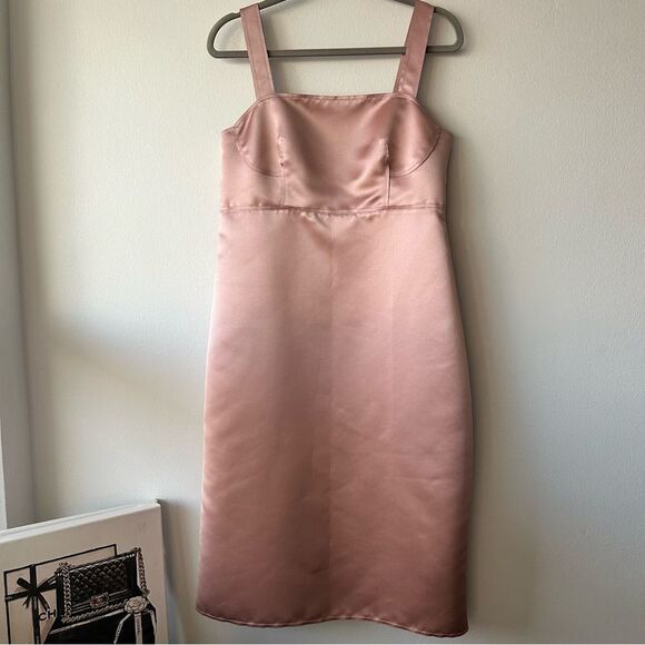 St. John Duchess Satin Sleeveless Midi Dress in dusty rose/mauve - Picture 4 of 9